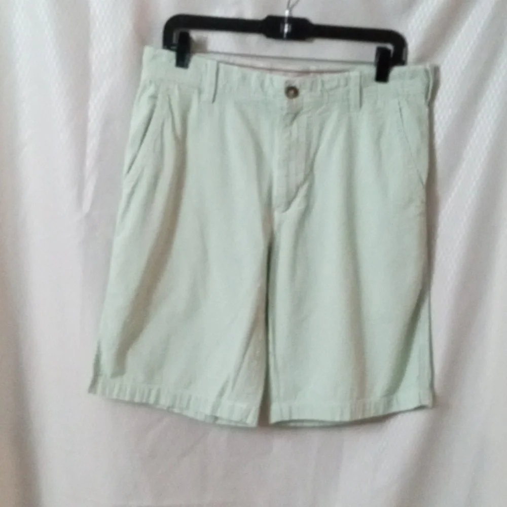 IZOD Flat Front Shorts sz 33, White & Green Strip, 100%cotton, Preowned - Picture 1 of 10